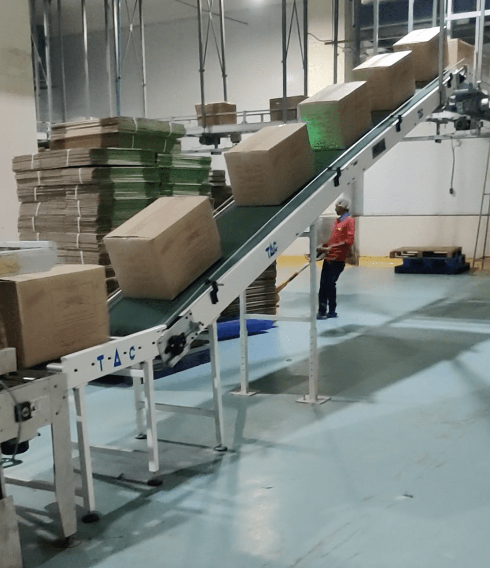 photo of inclined conveyor from techwell automation and controll