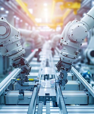 Robotic automation in industrial manufacturing, AI generated